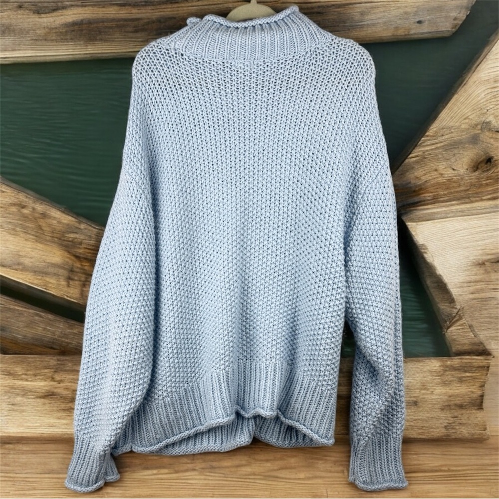 a.n.a Light Blue Cowl Neck Crotchet Sweater Sz XL Chunky Baggy Boho - Picture 2 of 8